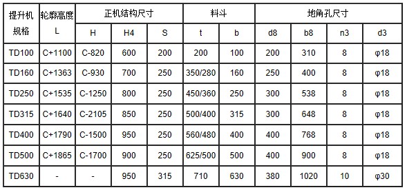 TD315皮帶式斗式提升機安裝尺寸